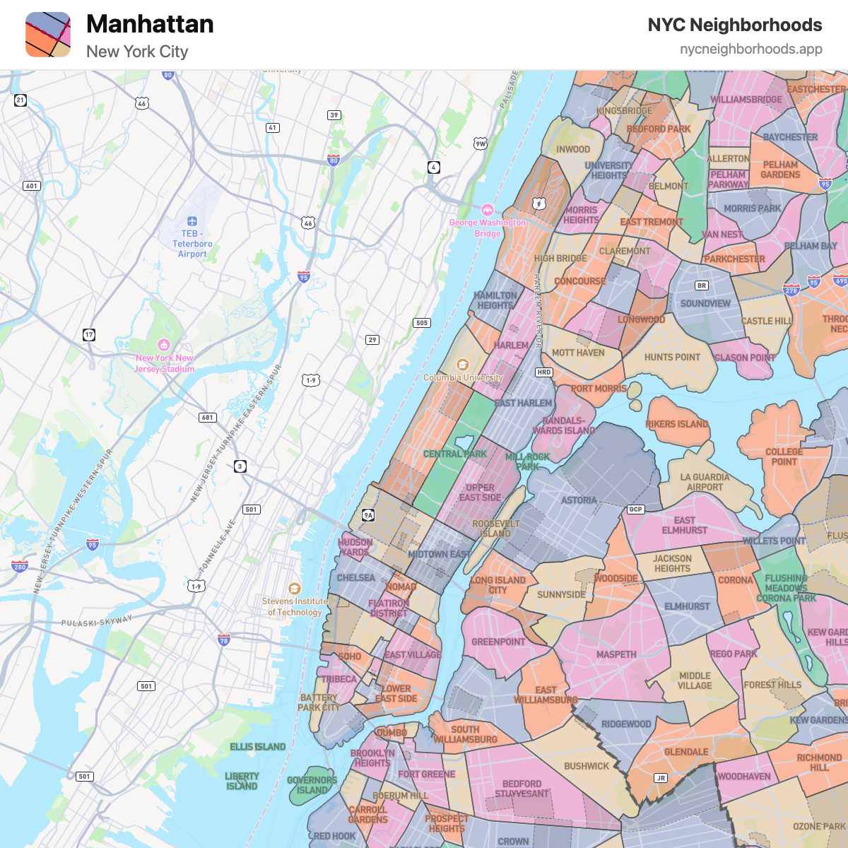 Map of Manhattan neighborhoods