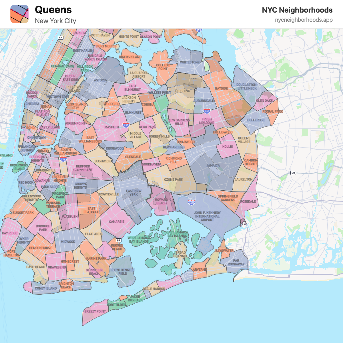 Map of Queens neighborhoods